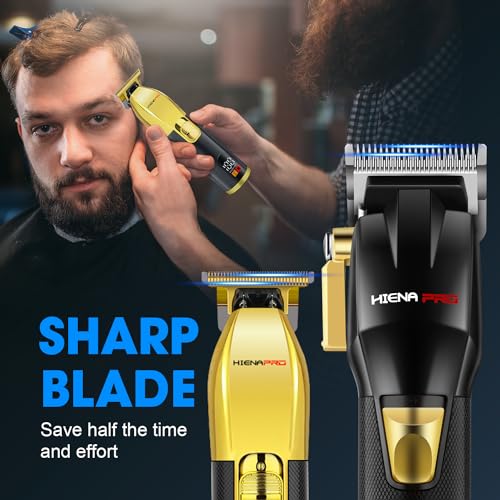 HIENA PRO Professional Hair Clippers Set for Men, Cordless Barber Kit for Haircut, Clippers and Trimmers Set, Hair Cutting Kit with LED Display & Rechargeable USB, Gifts for Men (Black Gold)