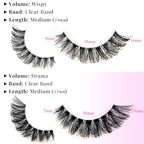 Wispy False Eyelashes 20 Pairs Cat Eye Clear Band