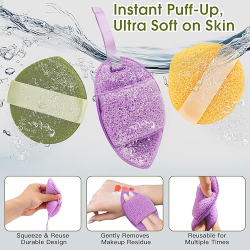 GloréBrochas Reusable Facial Sponges - 3PCS Soft Cleansing Pads