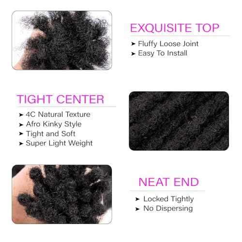 0.6 cm Width 8 Inch 30 Strands Human Hair Loc Extensions, Natural Black 100% Full Handmade Permanent Real Human Hair Dreadlock Extensions for Women/Men/Kids Can Be Dyed Bleached Curled Twisted