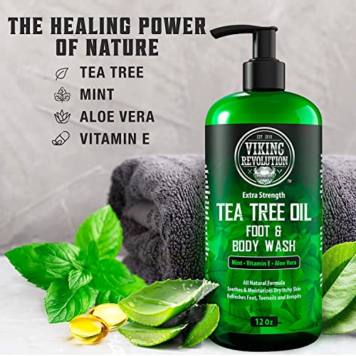 Viking Revolution Tea Tree Oil Body Wash Soap for Men - Helps Athlete's Foot, Toenail, Jock Itch, Eczema, Ringworm & Body Odors - Extra Strength Men's Body Wash (2 Pack)