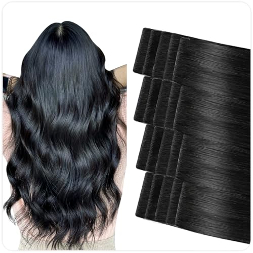 SUYYA Tape In Hair Extensions 14" Jet Black Human Hair 20pcs