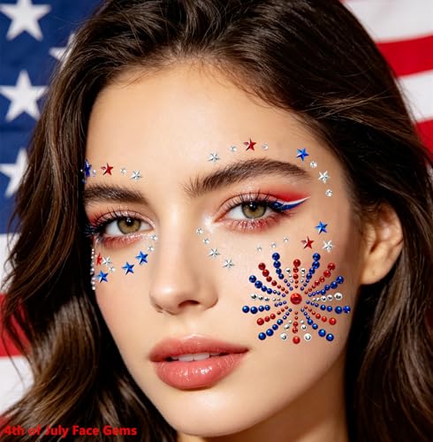 4th of July Face Gems - Patriotic Star Rhinestone Stickers