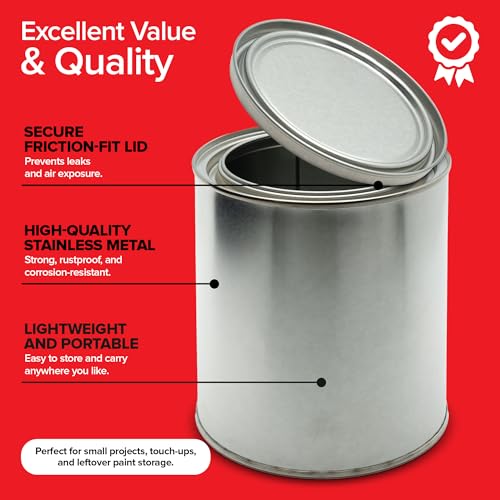 2 Pack 1 Quart Unlined Metal Paint Cans with Lids - Storage, Mixing & Crafts