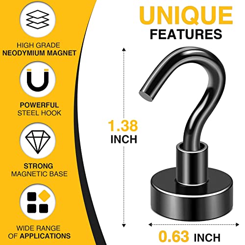 DIYMAG Magnetic Hooks for Refrigerator, Extra Strong Cruise Hook, Heavy Duty Earth Magnets with Hook for Hanging, Magnetic Hanger for Cabins, Grill (45P-Black)