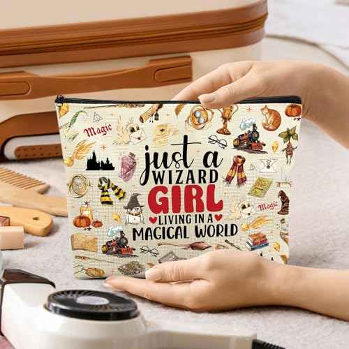 Magic Makeup Bag Gifts - Personalized Wizard Cosmetic Bags for Magical Books Lover Fans Canvas Toiletry Pouch for Women Girls Travel Beach Party Accessories Holiday Graduation Birthday Gift