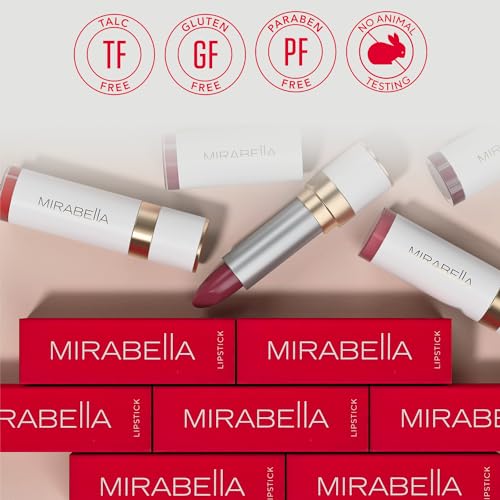 Mirabella Sealed with a Kiss Full Coverage Moisturizing Lipstick, Richly Pigmented, Ultra Creamy, Hydrating & Mineral-Based Lip Color with Antioxidant Vitamin E in Matte & Shine Shades, Sugar & Spice