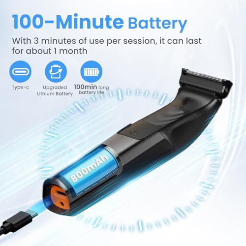 Body Hair Trimmer for Men 3-in-1 Groin, Pubic & Ball Trimmer with Skin Safe No-Nick Blades, IPX6 Waterproof Wet/Dry Electric Shaver for Chest, Underarms, Legs, USB-C Rechargeable Groomer Kit