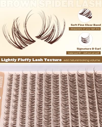 D Curl Brown Spider Lash Clusters - Natural Fluffy Individual Lashes
