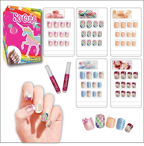 MayQueen 120 PCS 5 Pack Children Artificial Fake Nails With Two Glues Full Cover False Nail Kits for Kids (So Cute)