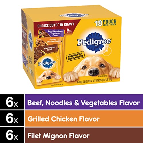 PEDIGREE CHOICE CUTS in Gravy Adult Soft Wet Meaty Dog Food Variety Pack, (18) 3.5 oz. Pouches