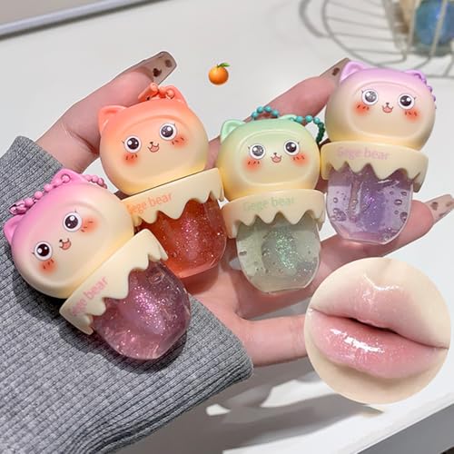 Petansy Cute Lip Gloss for Girls, 4Pcs Fruity Flavors Moisturizing Gloss, Hydrating Jelly Lip Make Up,Birthday,Friendly, Party Gift