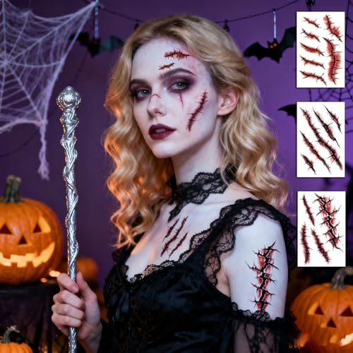 Halloween Temporary Tattoos - 12 Sheets Zombie Fake Scars