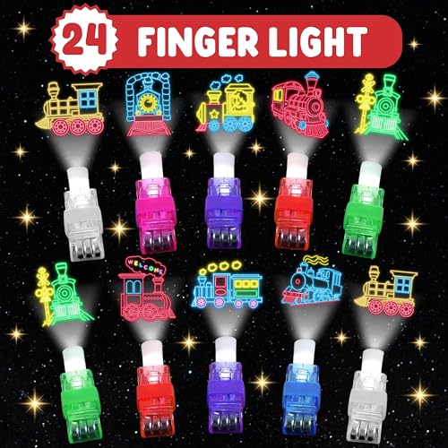 72 PC Train Party Favors Set: LED Finger Lights & Tattoos