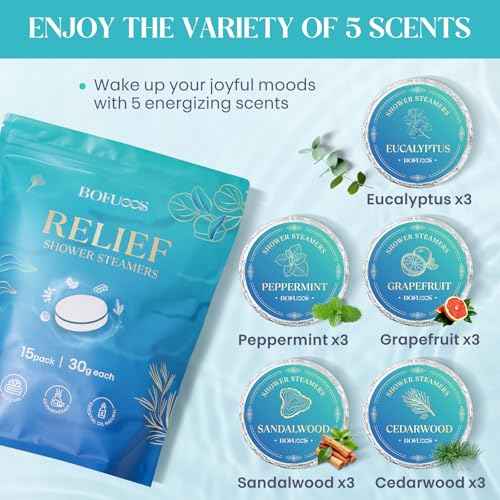 Shower Steamers Aromatherapy, Birthday Gifts for Men Teen, Stocking Stuffers White Elephant Christmas Gift for Adults, Natural Essential Oils Bath Bombs Relaxation SPA ? 15 Tablets