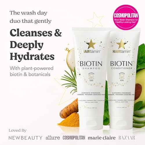 HAIRtamin Shampoo and Conditioner Set - Paraben & Sulfate Free, Volumizing & Moisturizing, Natural Biotin Shampoos and Conditioners, Gentle Moisturizer on Curly & Color Treated Hair