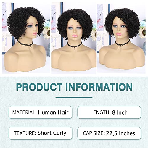 Hanne Fashion 8 Inch Short Curly Human Hair Wig for Black Women - Side Part Brazilian Virgin Bob Wig