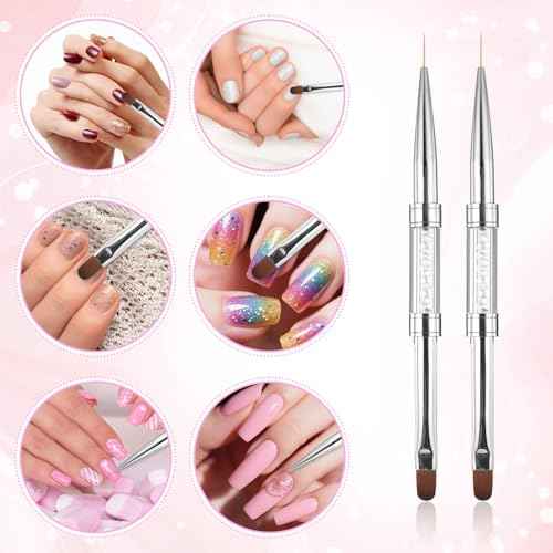 cobee 2 Pcs Double Ended French Tip Brush Hard Gel, Nail Builder Gel Brush, Brush Liner for Design Professional Nail Art