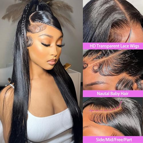 30 Inch Straight Lace Front Human Hair Wig 13x6 HD Swiss Lace Natural Color
