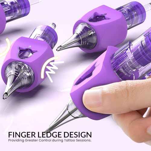 Wormhole Tattoo Needles, 50pcs Mixed Sizes Disposable Finger Ledge Tattoo Cartridge Needles #12 Standard 3RL 5RL 7RL 9RL 11RL Round Liner for Tattoo Machine Tattoo Gun Tattoo Supplies