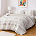 Amazon Basics 3-Piece Comforter Set Queen Beige Striped – Jacquard All-Season