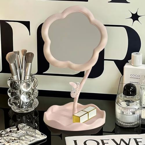 Flower-Shaped Makeup Mirror for Desk & Vanity - KEAINVRN Pink