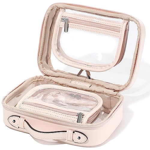 Veki Transparent Makeup Bag Travel Cosmetic Bags Case Waterproof Toiletries Bag Large Capacity Open Storage Bags Organizer With Zipper, Portable Make Up Organizer for Women and Girls