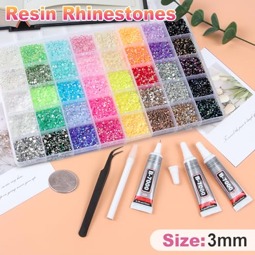 50,000 Pcs 3mm Flatback Resin Rhinestone Bedazzler Kit with Glue & Tools