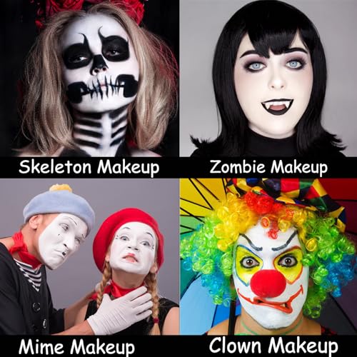 MEICOLY 6Pcs Halloween Makeup Kit,Black White Face Paint Clown White Makeup,Classic Pro Oil Based Face Body Paint for Adults and Kids, SFX Joker Zombie Vampire Skull Skeleton Cosplay,100g/3.53 oz