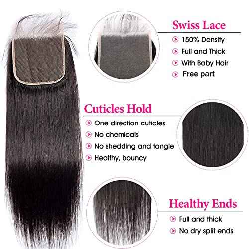 5x5 Straight Hd Lace Closure Human Hair 12A Real Transparent Lace Closure 5x5 Closure Virgin Remy Human Hair Frontal Closure Pre Plucked With Baby Hair Natural Black Color(20inch)