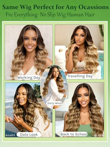 KLAIYI 13x4 Lace Front Honey Blonde Body Wave Wig 16" Glueless