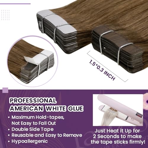 LaaVoo Tape in Hair Extensions Human Hair Ombre Light Brown to Ash Blonde Mix Platinum Blonde Balayage Hair Extensions Tape in Real Human Hair 16 inch Tape in Extensions Straight Thick Ends 20pcs/50g