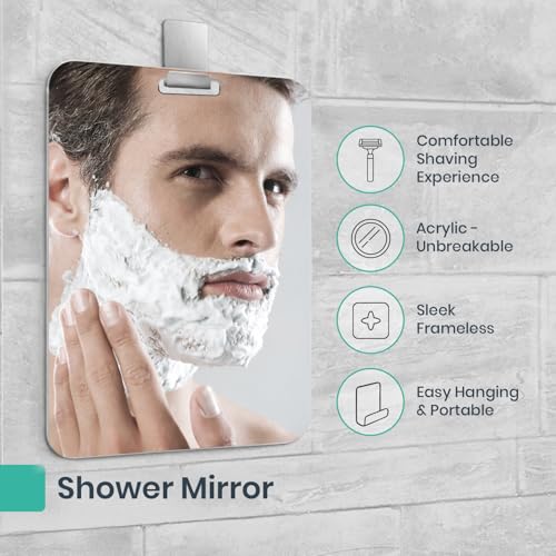 7x9" Acrylic Shower Mirror with 3M Adhesive Hook