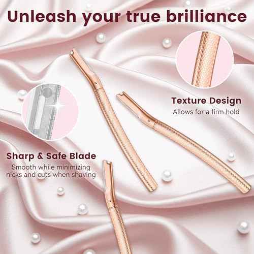Eyebrow Razor-Face Razors for Women-Dermaplaning Tool for Face Exfoliation & Peach Fuzz with 12 Refill Blades-Facial Dermaplane Razors Shaver-Rose Gold