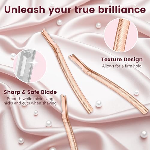Reusable Eyebrow Razor with 12 Refill Blades - Rose Gold