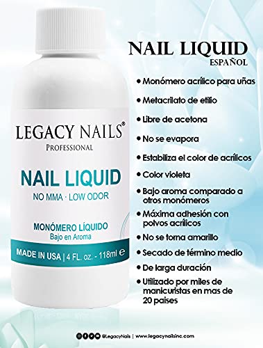 LEGACY NAILS 4 oz Nail Sculpting Liquid Monomer Professional Color Stabilizer Non-Yellow EMA Acrylic Monomer Liquid for Acrylic Powder System Nail Extension Monómero Líquido…