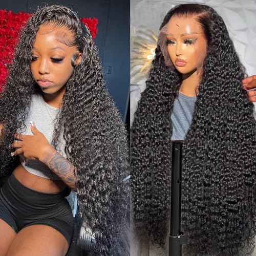 Lemoda 13x6 Water Wave Lace Front Wigs Human Hair 18 inch HD Lace Brazilian 15A Deep Wave Frontal Wigs 180% Density 13x6 Curly Human Hair Wig with Baby Hair Glueless Water Wave Wig For Black Women