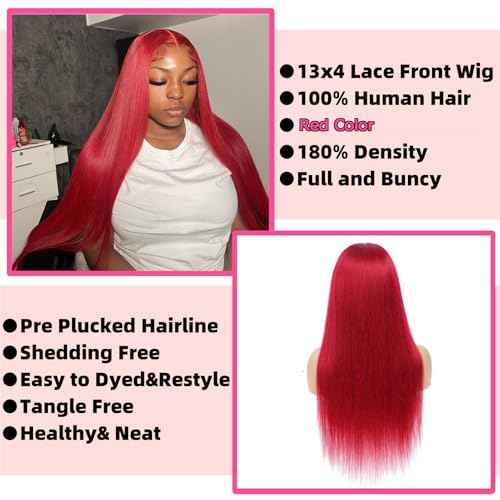 Savasana Red Wig Human Hair 13x4 Red Lace Front Wigs Glueless Straight Lace Frontal Wig Pre Plucked with Baby Hair for Black Women 26 Inch
