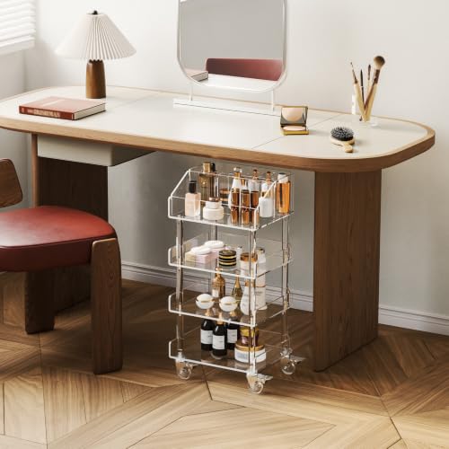 Aquiver 4-Tier Acrylic Makeup Organizer Cart with Rolling Wheels