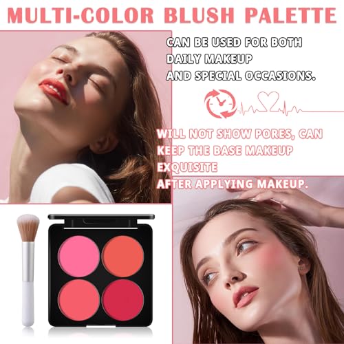4-Color Blush Palette with Brush - Matte & Shimmer