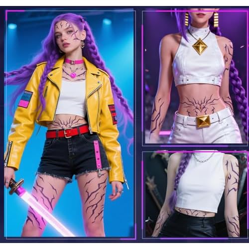 Purple Temporary Patterns Tattoo ?Cosplay Tattoos Stickers, Realistic Waterproof Body Art for Cosplay, Christmas, and Party Makeup (8 PCS)