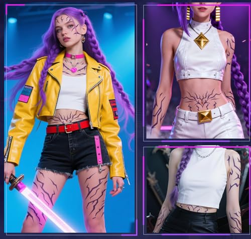 Purple Lightning Temporary Tattoos - Waterproof Cosplay Body Art (8 Pcs)