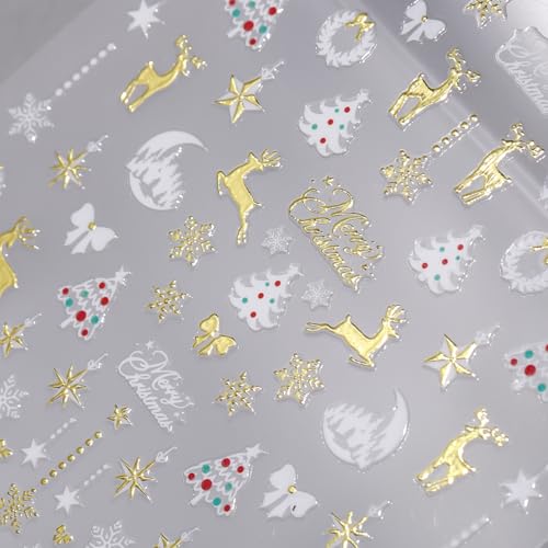 6 Sheets Christmas Nail Art Stickers, 3D Self-Adhesive Snowflake Elk Gingerbread Men Snowman Xmas Tree Design, DIY Christmas Nail Decals for Women, Winter Holiday Nail Decorations