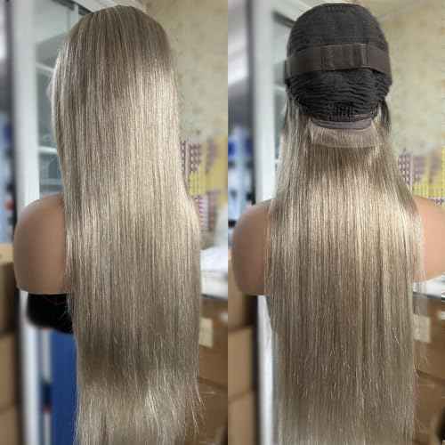 Ombre Ash Blonde Wigs Human Hair Natural Roots 200% Density 13x6 Straight HD Glueless Lace Frontal Wigs Human Hair for Women Pre Plucked Ombre Dirty Blonde Straight Lace Frontal Wigs 20 Inch