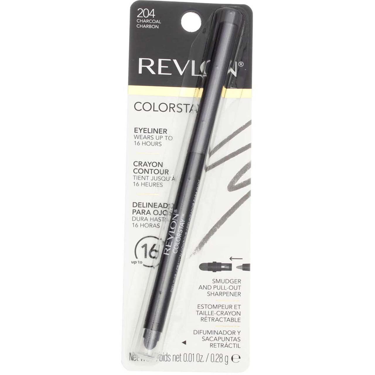 Revlon ColorStay Eyeliner Pencil, Charcoal [204], 0.01 oz (Pack of 4)