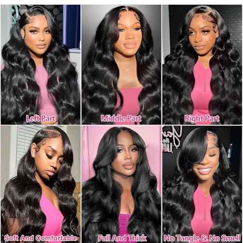 30 Inch Body Wave Lace Front Wigs Human Hair 200 Density 13x6 HD Lace Frontal Wigs Pre Plucked Glueless Brazilian Virgin Human Wig with Baby Hair Body Wave wigs for Women Natural Black
