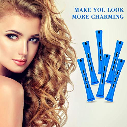 Willbond 48 Pcs Perm Rods for Short Hair, 0.35 Inch, Blue & Dark Blue, Heatless Curling Rollers, DIY Hair Wave Tools