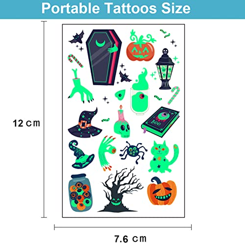 Luminous Halloween Temporary Tattoos for Kids, 360Pcs Halloween Cosplay Face Fake Tattoos, Glow In The Dark Tattoos for Adults, Holiday Party Favor Prizes Goody Bag Stuffers, Body Stickers Decorations