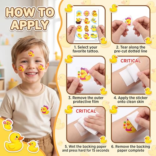 96 Cute Duck Temporary Tattoos for Kids | Party Favors