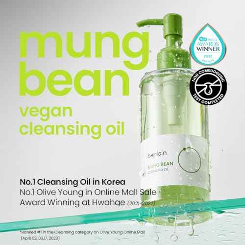 beplain Mung Bean Cleansing Oil(6.76fl.oz/200ml)| Fragrance-Free | Non-Comedogenic Tested| Makeup Blackhead Remover & Deep Pore Cleanser| Suitable for Sensitive Skin| Double Cleansing Korean Skincare